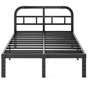 comasach california king bed frame with headboard 14 inch high 3500lbs heavy duty steel slats support cal king bed platform no box spring needed, noise-free, easy assembly-black