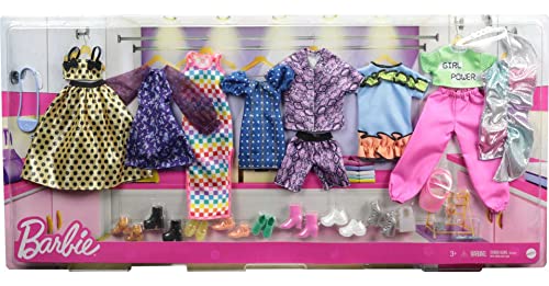 Barbie Clothes Multipack with 8 Complete Outfits for Barbie Doll, 25+ Pieces Include 8 Outfits, 8 Pairs of Shoes & 8 Accessories, Gift for 3 to 8 Year Olds