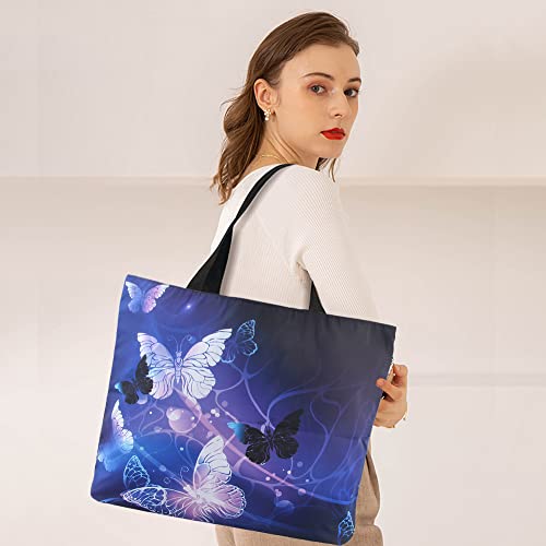 Tote Bags Travel Beach Totes Bag Shopping Zippered for Women Foldable Waterproof Overnight Handbag (Flying butterfly)