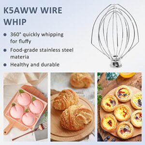 Mixer Aid Attachments Including K5AB Coated Flat Beater&K5ADH Dough Hook for Kitchen Stand Mixer&K5AWW Wire Whip Perfect for 5 Quart Kitchen Mixers Aid Attachments by MIFLUS
