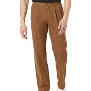 Amazon Essentials Men's Classic-Fit Wrinkle-Resistant Pleated Chino Pant (Available in Big & Tall), Dark Khaki Brown, 42W x 34L