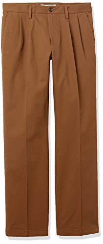 Amazon Essentials Men's Classic-Fit Wrinkle-Resistant Pleated Chino Pant (Available in Big & Tall), Dark Khaki Brown, 42W x 34L