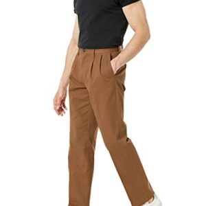 Amazon Essentials Men's Classic-Fit Wrinkle-Resistant Pleated Chino Pant (Available in Big & Tall), Dark Khaki Brown, 42W x 34L