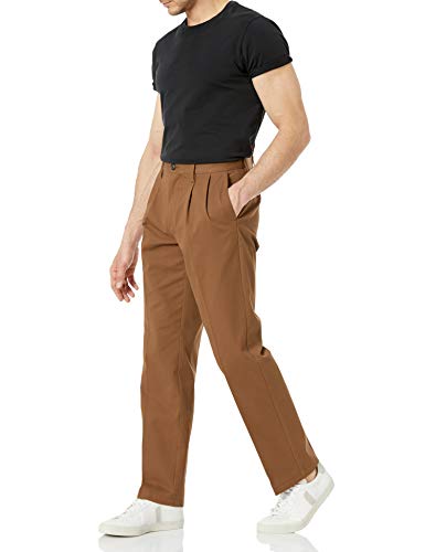 Amazon Essentials Men's Classic-Fit Wrinkle-Resistant Pleated Chino Pant (Available in Big & Tall), Dark Khaki Brown, 42W x 34L