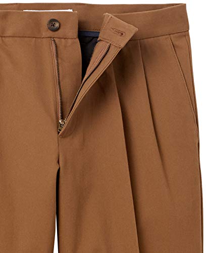 Amazon Essentials Men's Classic-Fit Wrinkle-Resistant Pleated Chino Pant (Available in Big & Tall), Dark Khaki Brown, 42W x 34L