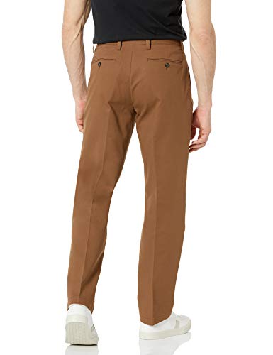 Amazon Essentials Men's Classic-Fit Wrinkle-Resistant Pleated Chino Pant (Available in Big & Tall), Dark Khaki Brown, 42W x 34L