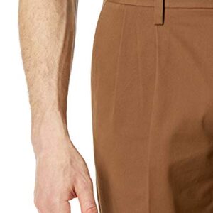 Amazon Essentials Men's Classic-Fit Wrinkle-Resistant Pleated Chino Pant (Available in Big & Tall), Dark Khaki Brown, 42W x 34L