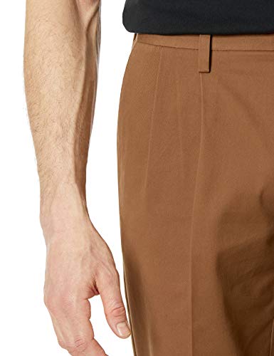 Amazon Essentials Men's Classic-Fit Wrinkle-Resistant Pleated Chino Pant (Available in Big & Tall), Dark Khaki Brown, 42W x 34L