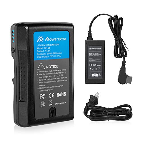 Powerextra V Mount/V Lock Battery 6600mAh and D-Tap Charger Compatible with Sony Camera Camcorder Broadcast