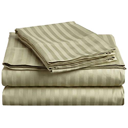 Myrtle Collection Damask Stripe Luxury 1800-TC Heavy Egyptian Cotton 6-PCs Sheet Set Fits 26-28 Inch Deep Pockets (1 Fitted, 1 Flat, 4 Pillowcase) Easy Care Bedding Set (King Size, Sage Green)