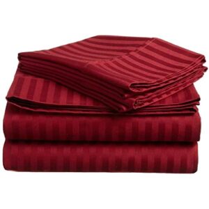 myrtle collection damask stripe luxury 1800-tc heavy egyptian cotton 4-pcs sheet set fits 21-24 inch deep pockets (1 fitted, 1 flat, 2 pillowcase) easy care bedding set (queen size, burgundy)