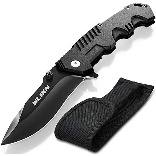 Wlikn Folding Knife Black Knife with Window Glass Breaker, Folding Pocket Knife (black)