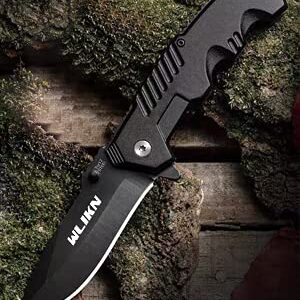 Wlikn Folding Knife Black Knife with Window Glass Breaker, Folding Pocket Knife (black)