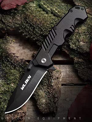 Wlikn Folding Knife Black Knife with Window Glass Breaker, Folding Pocket Knife (black)