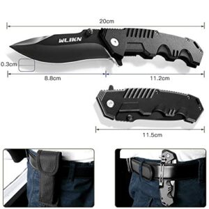 Wlikn Folding Knife Black Knife with Window Glass Breaker, Folding Pocket Knife (black)