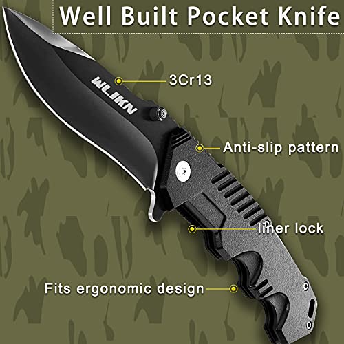 Wlikn Folding Knife Black Knife with Window Glass Breaker, Folding Pocket Knife (black)