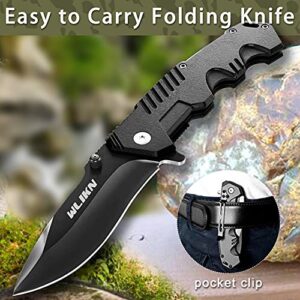 Wlikn Folding Knife Black Knife with Window Glass Breaker, Folding Pocket Knife (black)