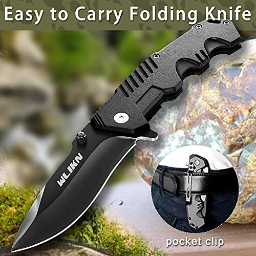 Wlikn Folding Knife Black Knife with Window Glass Breaker, Folding Pocket Knife (black)