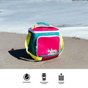 Igloo 90s Retro Collection Square Lunch Box Cooler with Front Pocket and Adjustable Strap, Neon