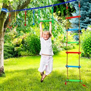 Kawuneeche Ninja Warrior Obstacle Course Kit for Kids Ninja Slackline with 10 Accessories Monkey Bars, Ladder, Climbing Rope, Gym Rings, Swing, Monkey Fist for Backyard Training Equipment