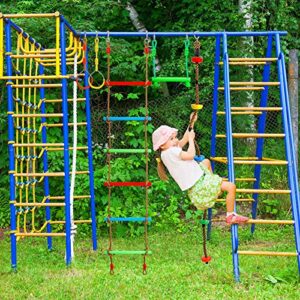 Kawuneeche Ninja Warrior Obstacle Course Kit for Kids Ninja Slackline with 10 Accessories Monkey Bars, Ladder, Climbing Rope, Gym Rings, Swing, Monkey Fist for Backyard Training Equipment