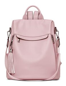 telena backpack purse for women, pu leather anti theft travel backpack purse shoulder bags with tassel pure pink
