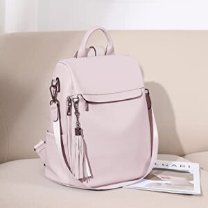 Telena Backpack Purse for Women, PU Leather Anti Theft Travel Backpack Purse Shoulder Bags with Tassel Pure Pink