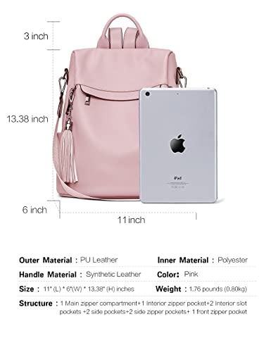 Telena Backpack Purse for Women, PU Leather Anti Theft Travel Backpack Purse Shoulder Bags with Tassel Pure Pink