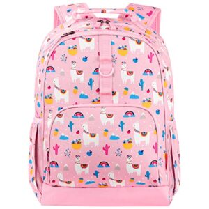 choco mocha llama backpack elementary school backpack for kids & girls 17 inch backpack for 2nd 3rd grade llama bookbag school bag 6-8 with chest strap pink