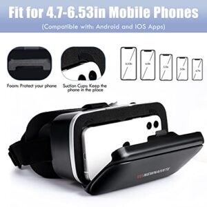 VR Headsets Compatible with iPhone & Android Phones - VR Set Incl. Remote Control for 4.7”-6.53” Cell Phone, 3D Virtual Reality Goggles Glasses Gift for Kids and Adults for 3D Gaming and Videos