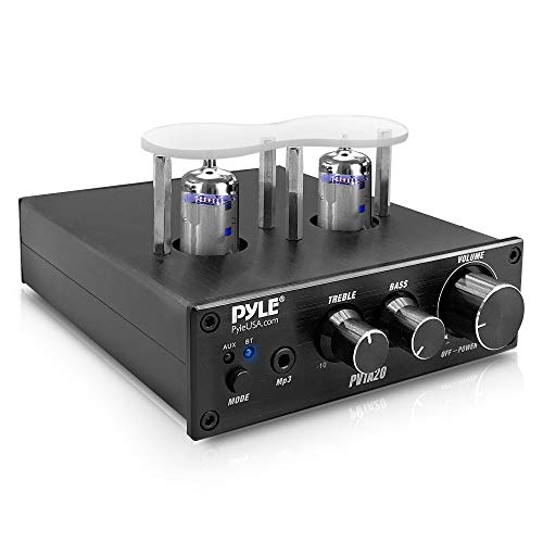 Pyle Bluetooth Tube Amplifier Stereo Receiver - 600W Home Audio Desktop Stereo Vacuum Tube Power Amplifier Receiver w/ 2 Vacuum Tubes, AUX/MP3/Microphone Inputs, Pure Copper Speaker Output - PVTA20