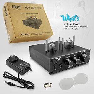 Pyle Bluetooth Tube Amplifier Stereo Receiver - 600W Home Audio Desktop Stereo Vacuum Tube Power Amplifier Receiver w/ 2 Vacuum Tubes, AUX/MP3/Microphone Inputs, Pure Copper Speaker Output - PVTA20