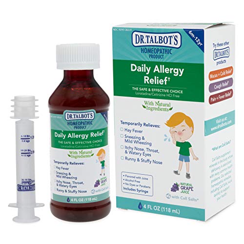 Dr. Talbot's Daily Allergy Relief Liquid Medicine, Naturally Inspired, for Children, Includes Syringe, Natural Grape Juice Flavor, 4 Fl Oz