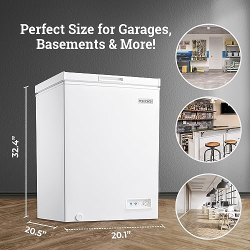 Igloo 3.5 Cu. Ft. Chest Freezer with Removable Basket and Front Defrost Water Drain,  Small Deep Freezer Perfect for Homes, Garages, and RVs, White