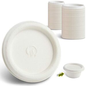 green earth, 2 oz bagasse compostable cup lids, biodegradable sugarcane fiber material, white, 50-pack