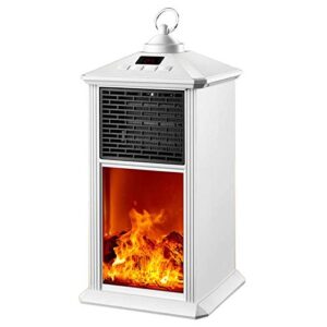 wgwioo electric fireplace heater, 800w portable fireplace stove with realistic 3d flames, remote control, 12h timing function, 1s heat,white