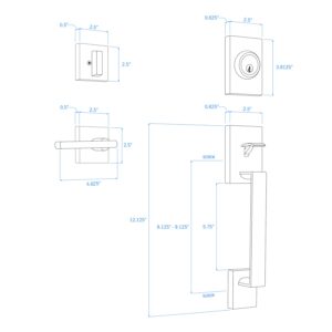 Nuk3y Haven Modern Handleset Front Door Entry Handle and Deadbolt with Reversible Inside Lever Trim (Square Hulk Lever Trim, Satin Nickel)