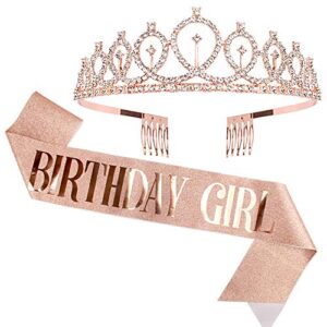 birthday crown, didder birthday girl sash & rhinestone tiara set, birthday tiara birthday crowns for women 21st birthday sash and tiaras for women girls birthday gifts party accessories