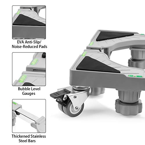 Washing Machine Stand with 4×2 Swivel Wheels + 8 Feet, Mobile Roller Base with Lockable Rubber Wheels, Adjustable Movable Mini Fridge Stand, Universal Dolly Dryer/Refrigerator Pedestal by DOUBLE ELITE