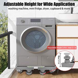 Washing Machine Stand with 4×2 Swivel Wheels + 8 Feet, Mobile Roller Base with Lockable Rubber Wheels, Adjustable Movable Mini Fridge Stand, Universal Dolly Dryer/Refrigerator Pedestal by DOUBLE ELITE