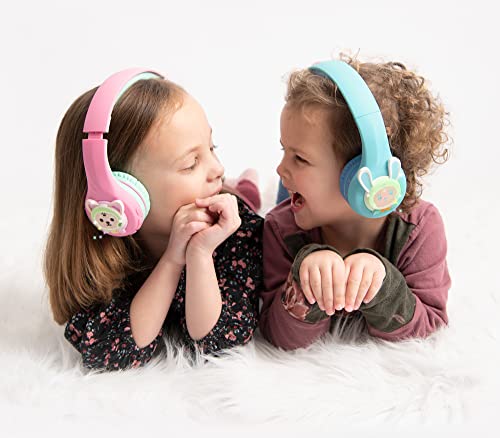 Riwbox RB-7S Rabbit Kids Headphones Wireless, LED Light Up Bluetooth Over Ear Headset Volume Limited Safe 75dB/85dB/95dB with Mic and TF-Card, Children Headphones for Girls Boys (Blue&Green)