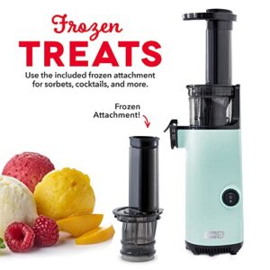 DASH Deluxe Compact Masticating Slow Juicer, Easy to Clean Cold Press Juicer with Brush, Pulp Measuring Cup, Frozen Attachment and Juice Recipe Guide - Aqua