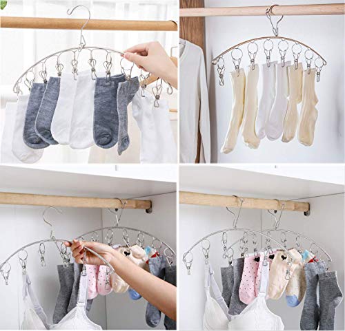 AmtBety 3 Pack Clothes Drying Rack with 12 Clips,Folding Stainless Steel Drying Hanger for Drying Socks,Drying Towels, Hat,Scarf,Diapers,Handkerchief,Bras, Baby Clothes,Lingerie,Socks,Gloves