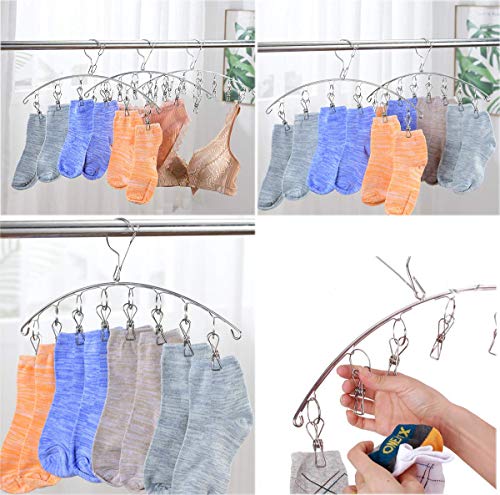 AmtBety 3 Pack Clothes Drying Rack with 12 Clips,Folding Stainless Steel Drying Hanger for Drying Socks,Drying Towels, Hat,Scarf,Diapers,Handkerchief,Bras, Baby Clothes,Lingerie,Socks,Gloves