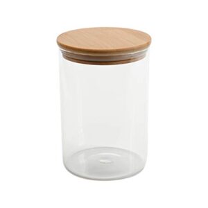 kitchen details round glass jar | 1 liter | bamboo airtight seal lid | wide mouth | food storage canister | tea or coffee | spices | flour | sugar | clear