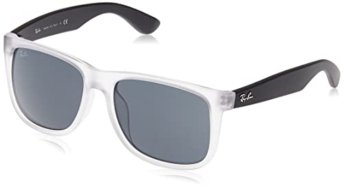 Ray-Ban RB4165F Justin Low Bridge Fit Rectangular Sunglasses, Rubber Transparent/Dark Grey, 55 mm