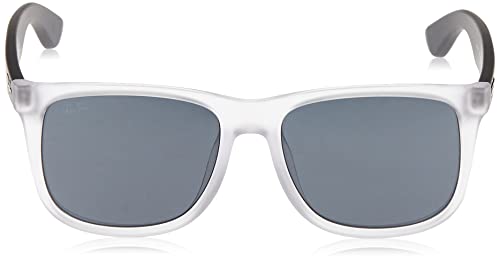 Ray-Ban RB4165F Justin Low Bridge Fit Rectangular Sunglasses, Rubber Transparent/Dark Grey, 55 mm