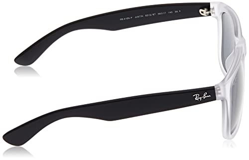 Ray-Ban RB4165F Justin Low Bridge Fit Rectangular Sunglasses, Rubber Transparent/Dark Grey, 55 mm