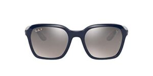 ray-ban rb4343m scuderia ferrari collection square sunglasses, blue/grey mirrored grey gradient polarized, 52 mm