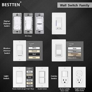 BESTTEN Super Slim Digital Led Dimmer Switch with Air Gap Power Cut Off Switch, MCU Smart-chip Technology and 3 Button Control, Single Pole or 3 Way Dimmer Light Switch, ETL Listed, Snow White